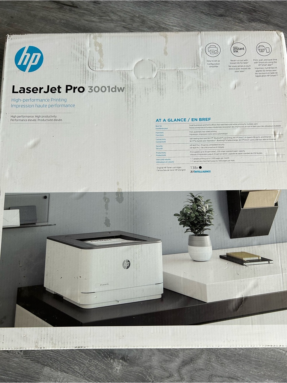 HP LaserJet Pro 3001dw Monochrome Printer - White & Black
